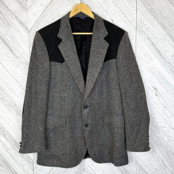 Pendleton Men 42 Long Western Blazer Jacket Wool Herringbone Elbow Patches - Picture 1 of 7